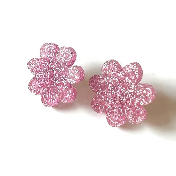 Laura Large Pink Glitter Stud