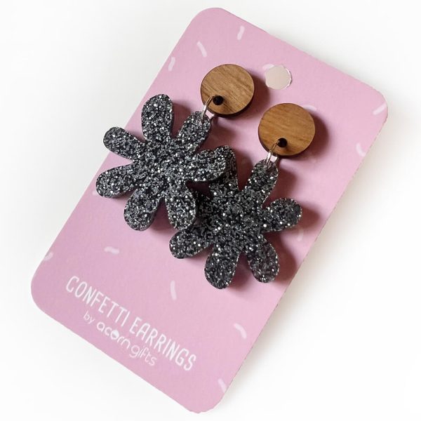 Flora Black Glitter Dangle Earring